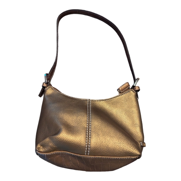 90s Nine & Company Faux Pebbled Leather Bronze Mini Purse W Contrast Stitching - Picture 2 of 8